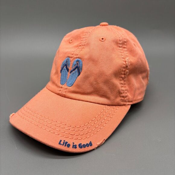 Life Is Good Flip Flops Embroidered Baseball Cap Coral Pink Adjustable Womns Hat - Picture 1 of 10